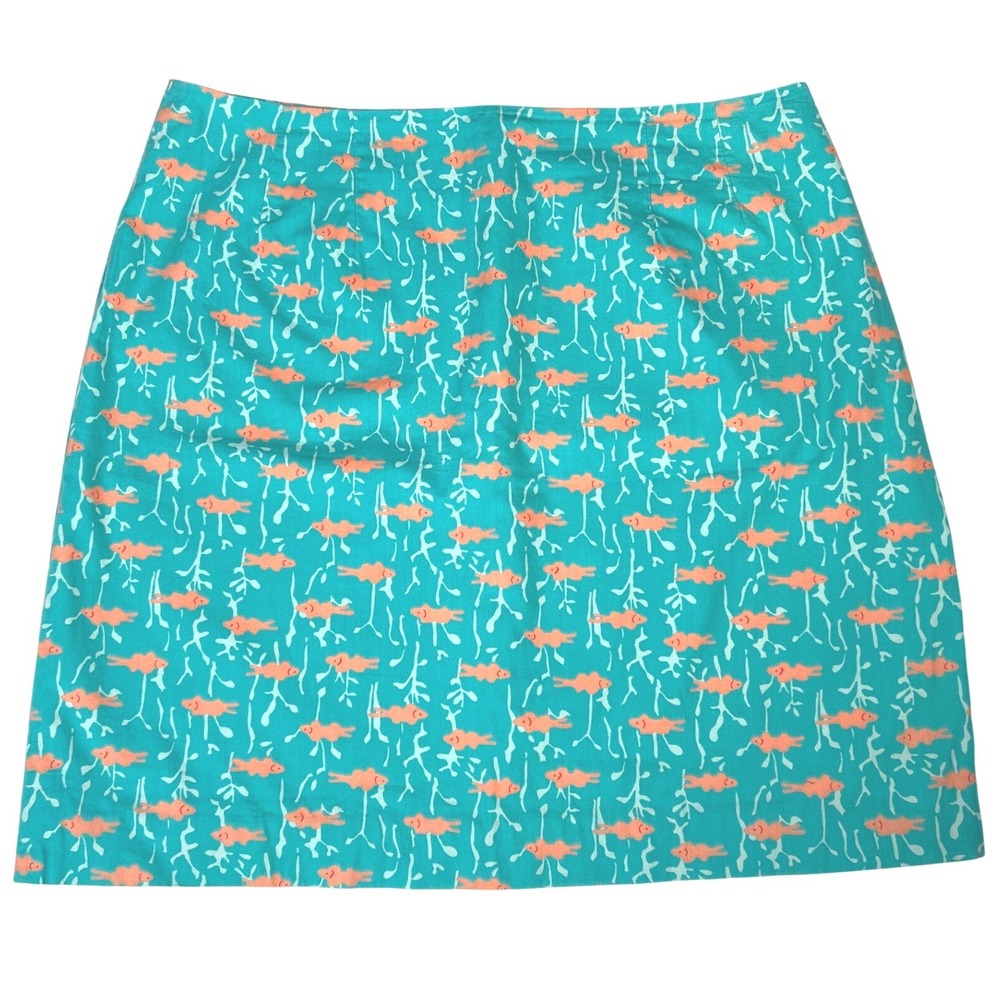 Lilly Pulitzer Womens Skirt Teal Fish Coral Print Mini Cotton Art A-Line Sz 10P